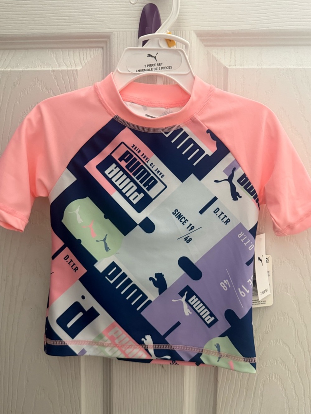 Puma Pink Multicolor Graphic Rash Guard Top